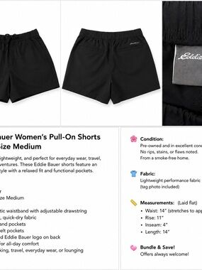 Eddie Bauer Women's Black Athletic Pull-On Shorts